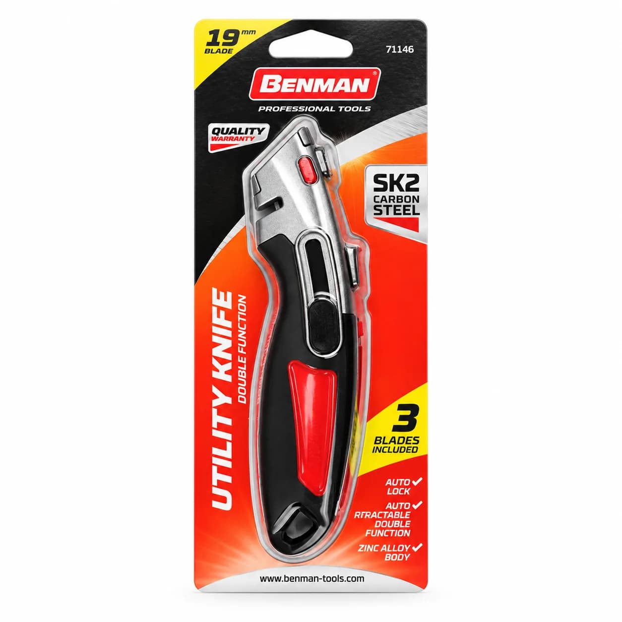 Cutter metalic cu funcție dublă, 2+1 lame, Benman 71146