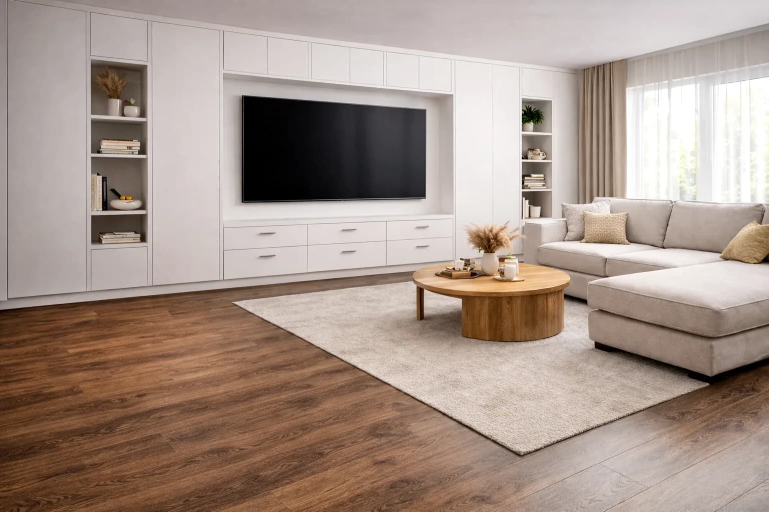 Parchet SPC VERNO Nuc Maro Inchis 5MM montat în living