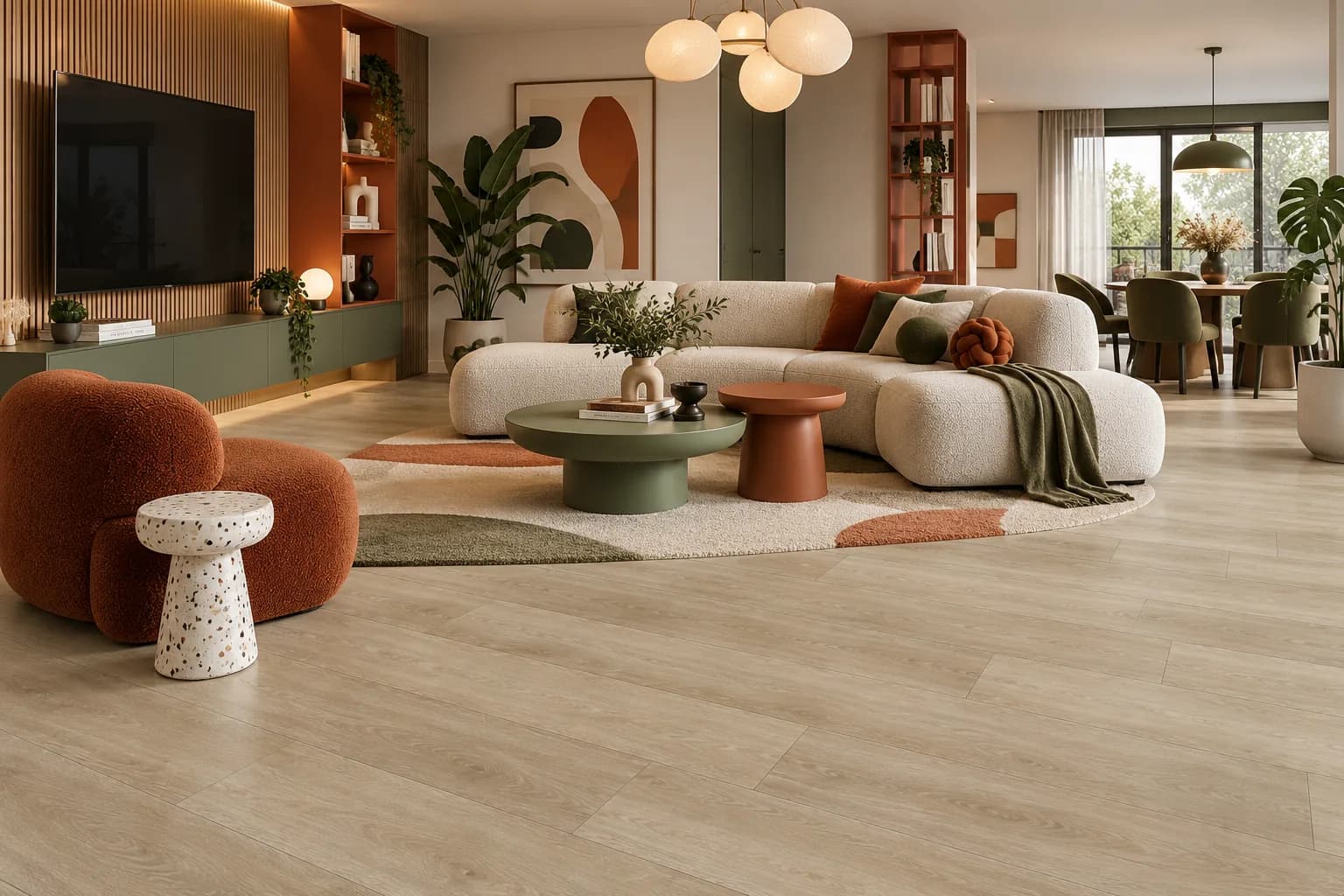 Parchet SPC Stejar Bej 7MM montat în living