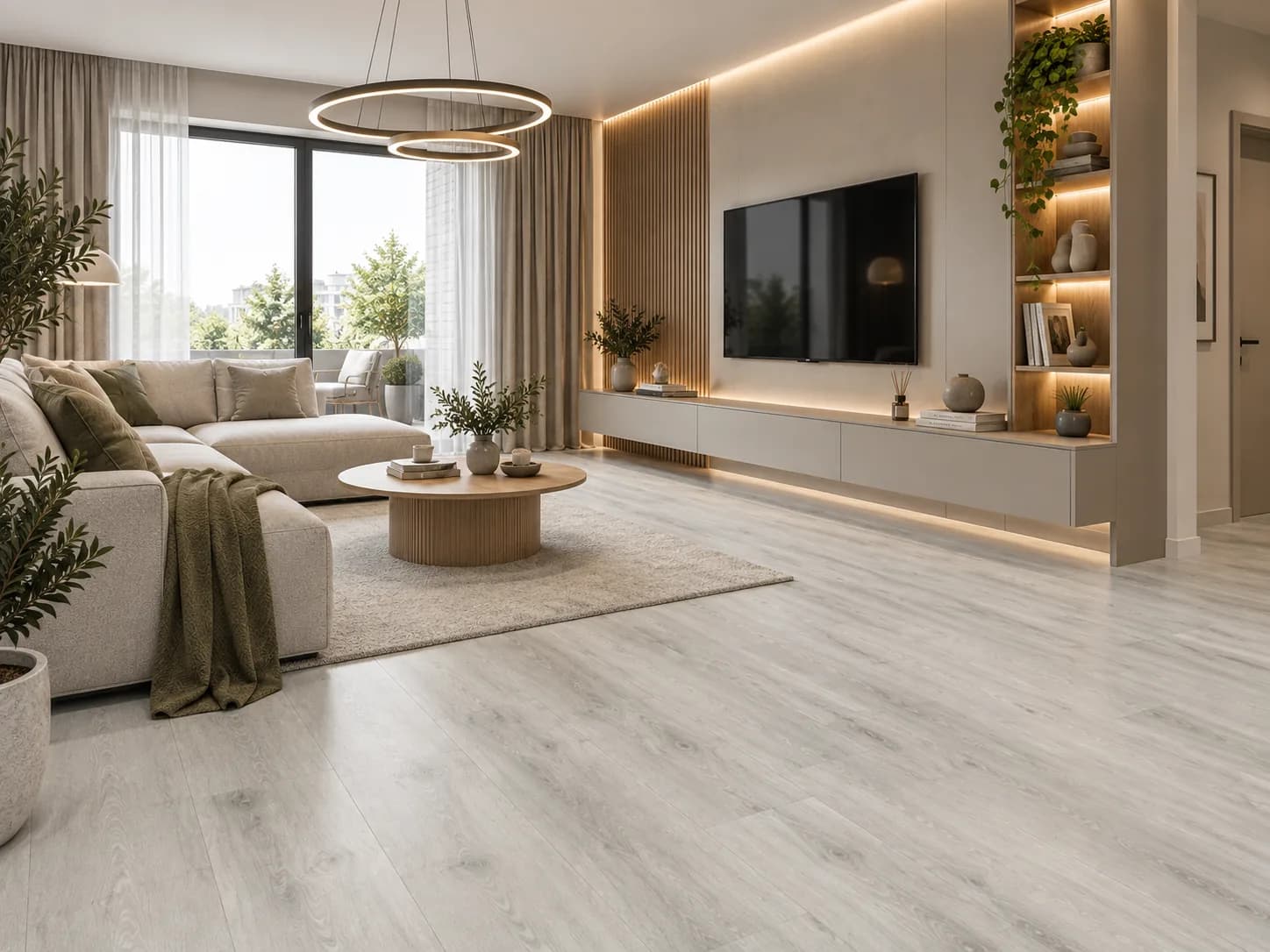 Parchet SPC Stejar Gri 7MM montat în living