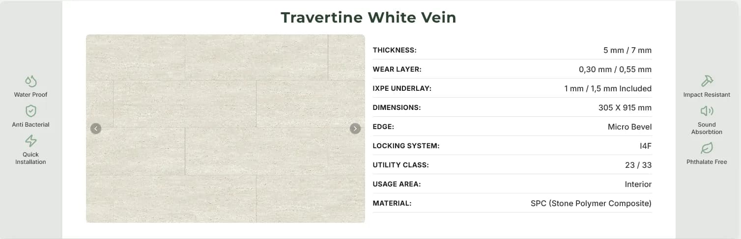 Parchet SPC Travertin Bej Deschis 5MM – decor