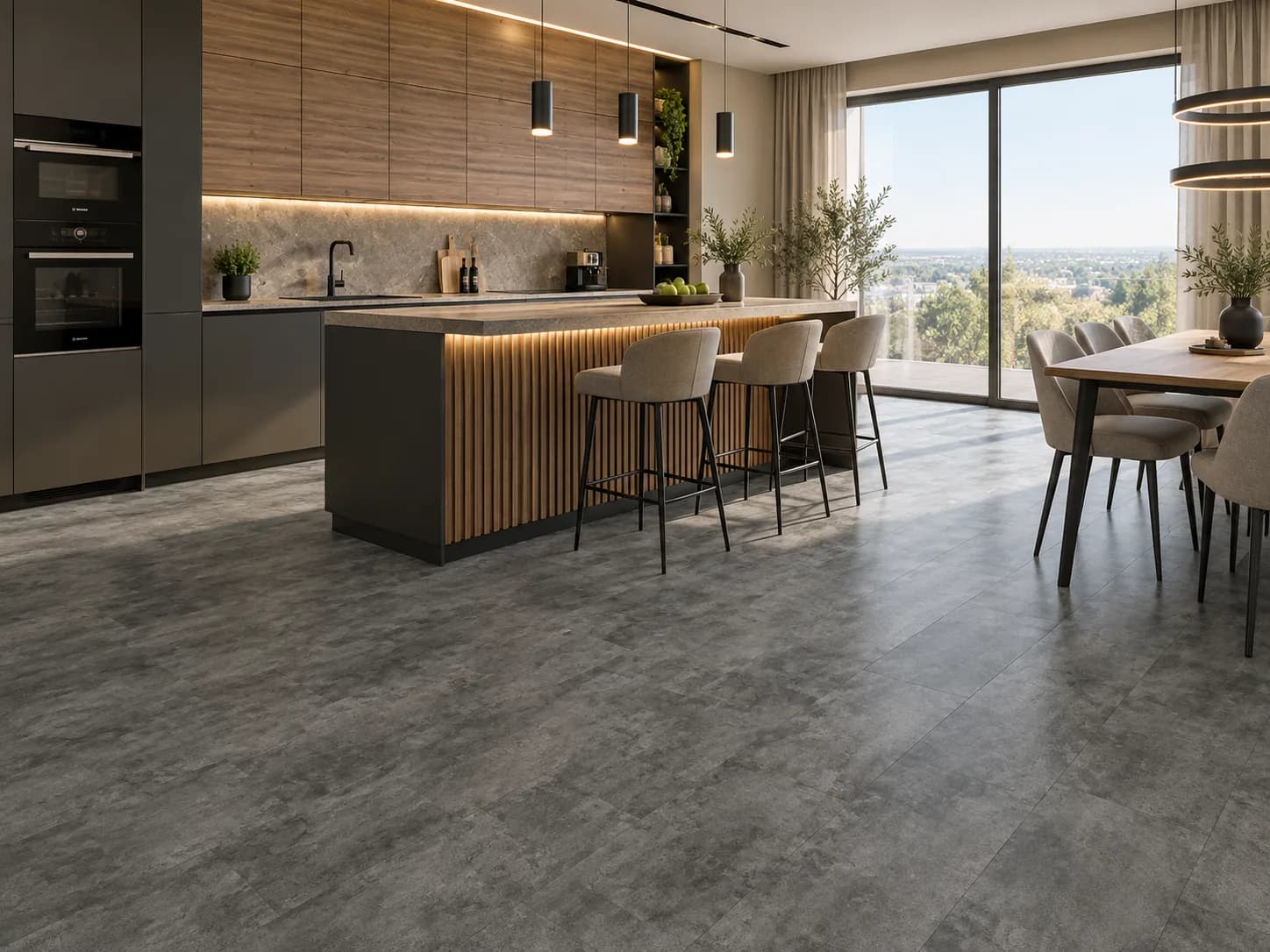 Parchet SPC Beton Antracit 5MM montat în bucătărie