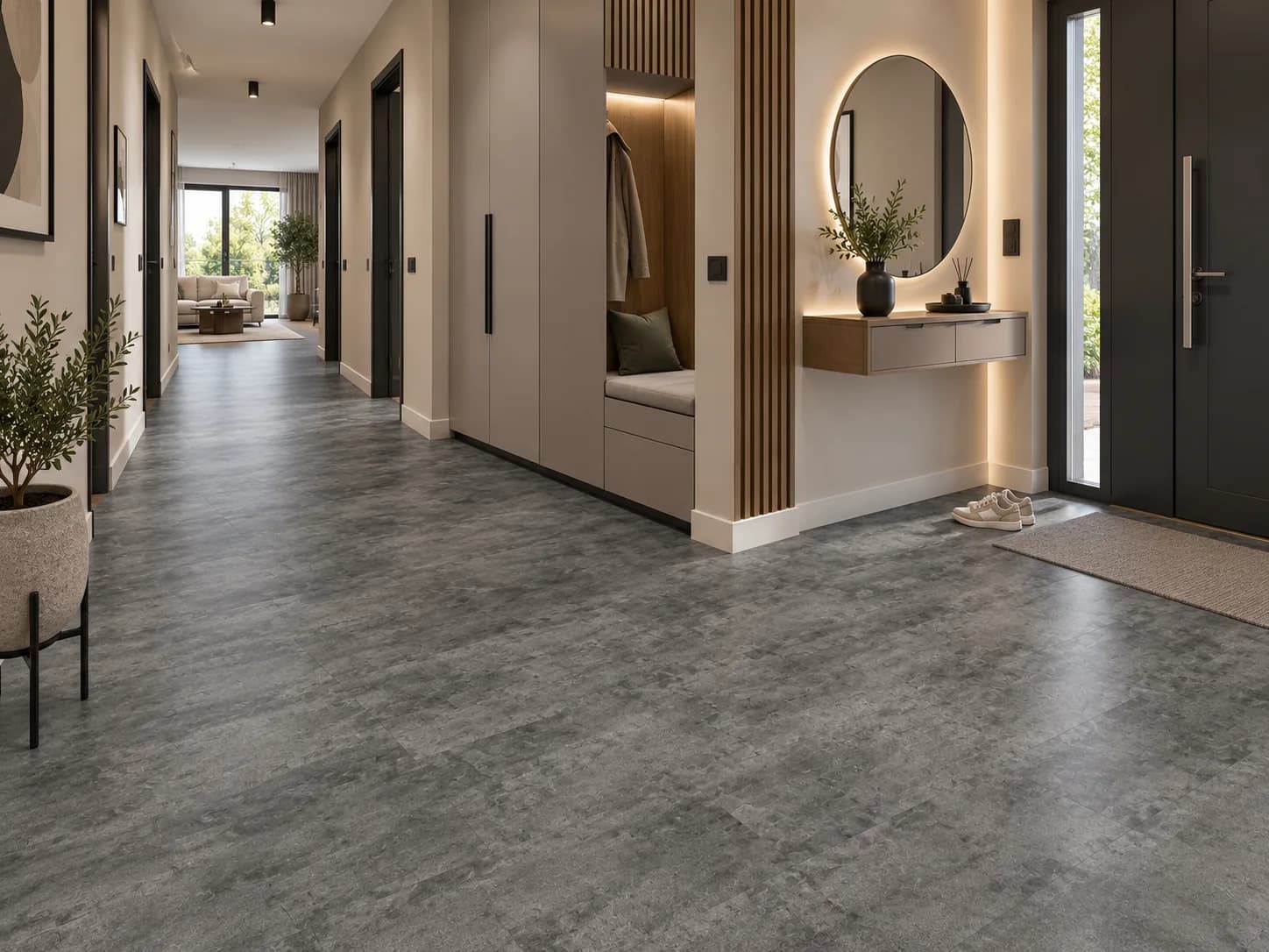 Parchet SPC Beton Antracit 5MM montat în hol