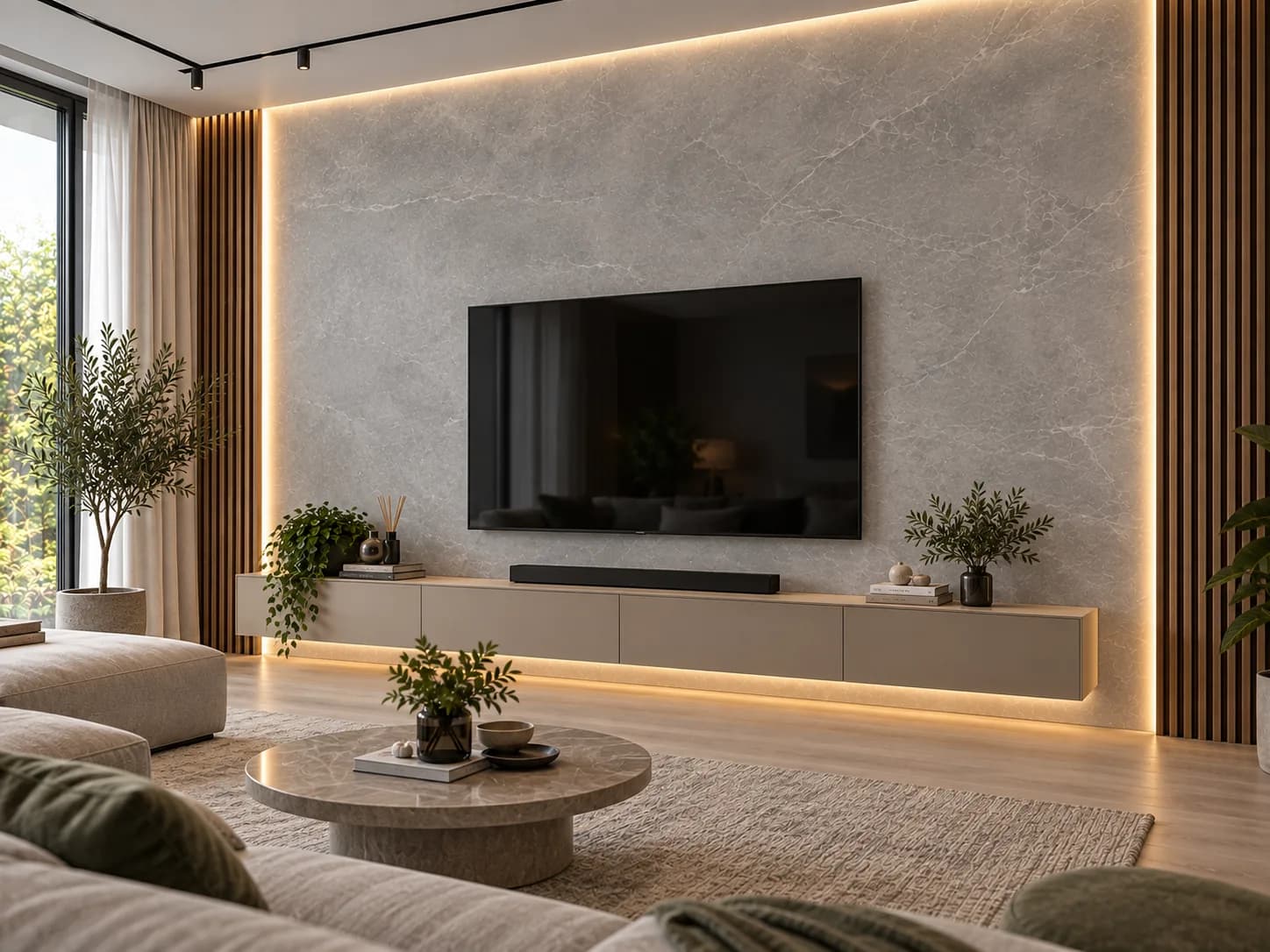 Panou SPC Marmura Gri 4MM montat în living