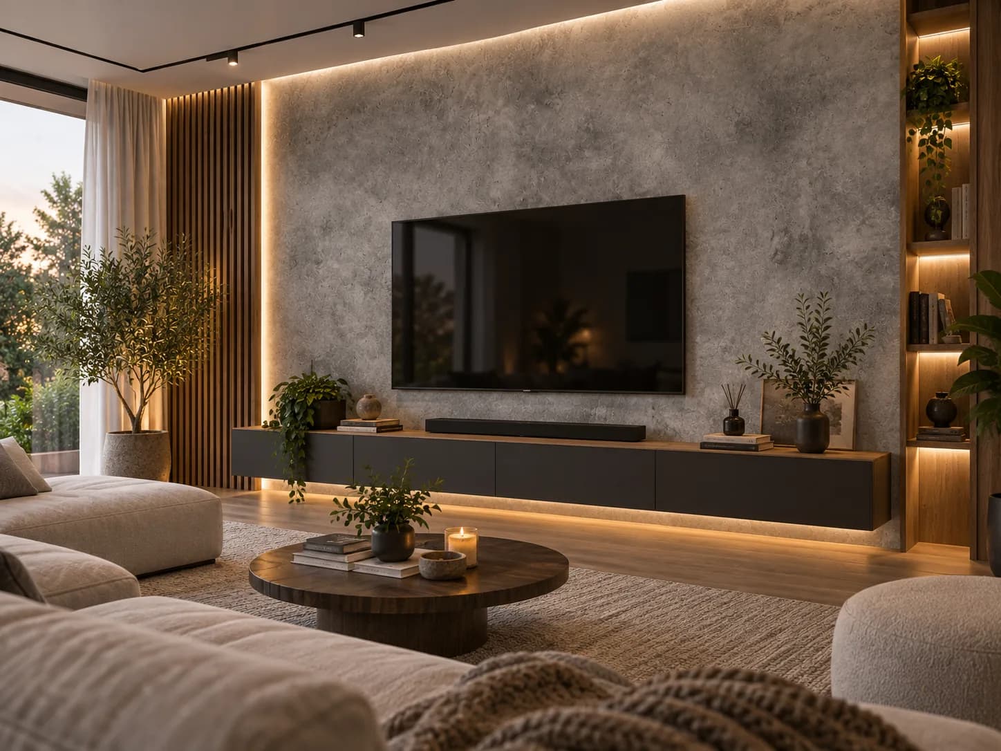 Panou SPC Beton Gri 4MM montat în living
