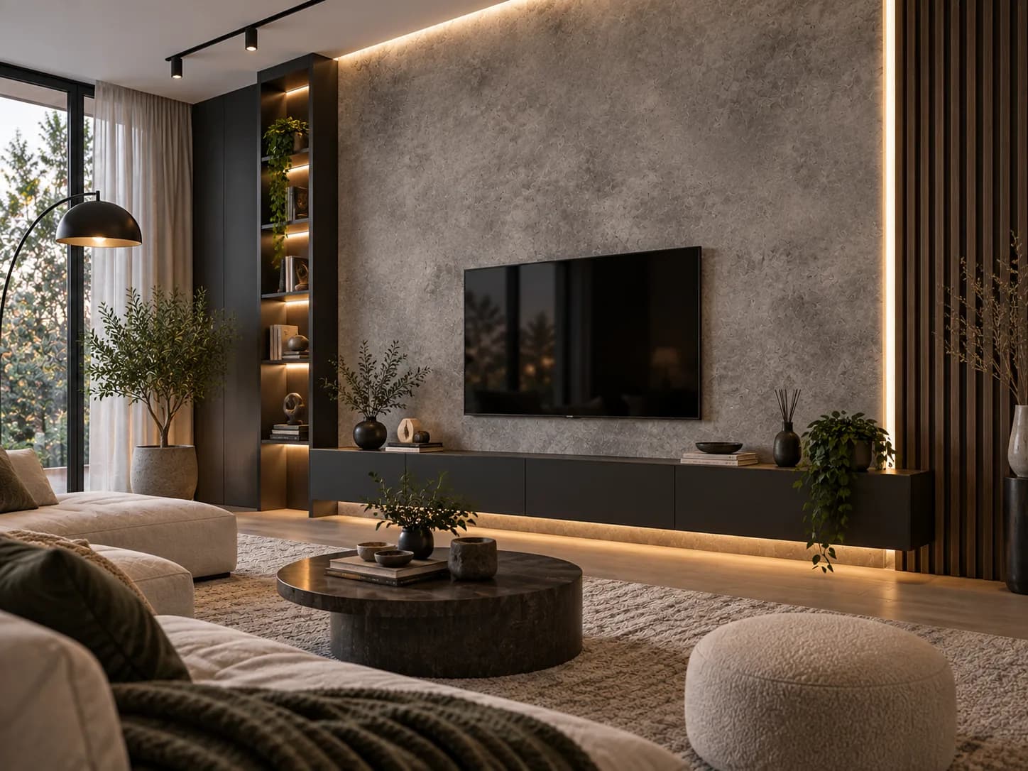 Panou SPC Beton Gri 4MM montat în living