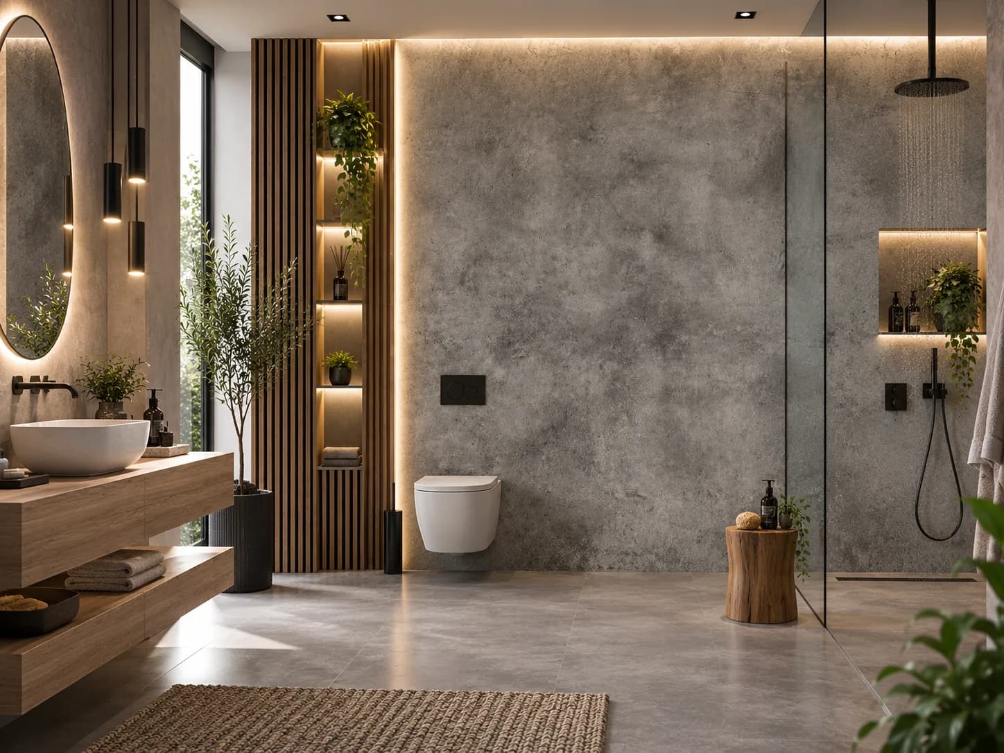 Panou SPC Beton Gri 4MM montat în baie