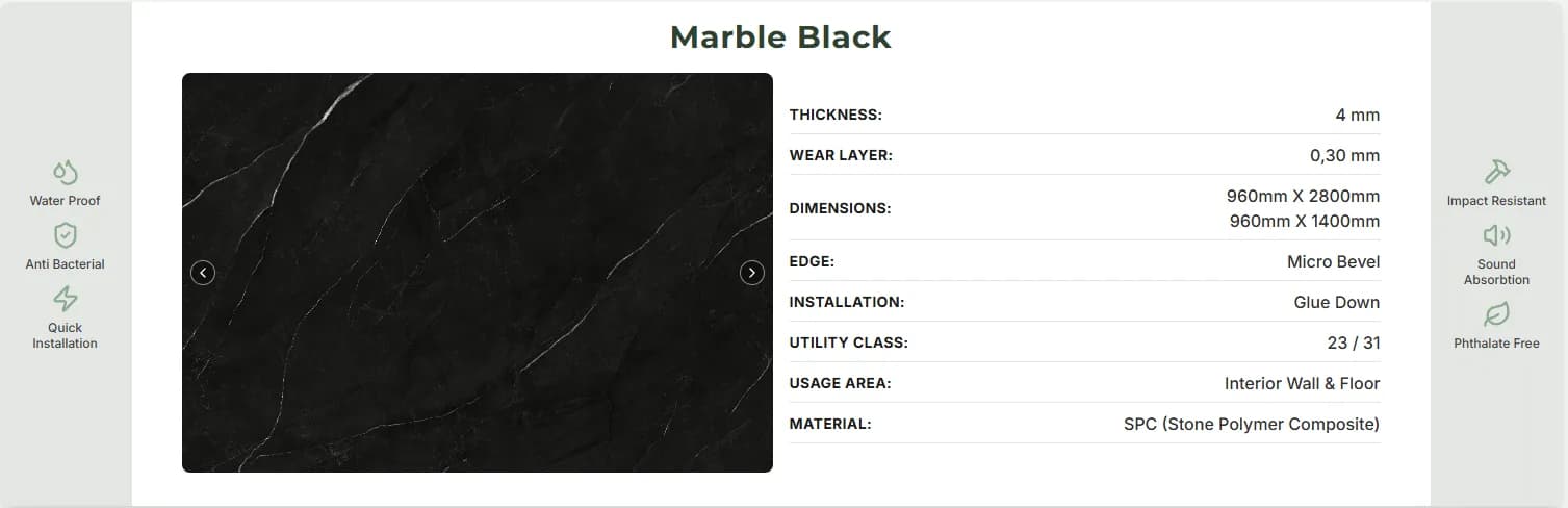 Panou SPC Marmura Neagra 4MM – decor