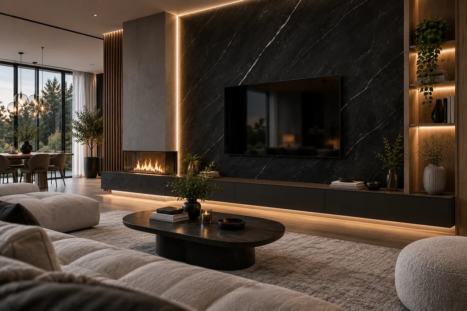 Panou SPC Marmura Neagra 4MM montat în living