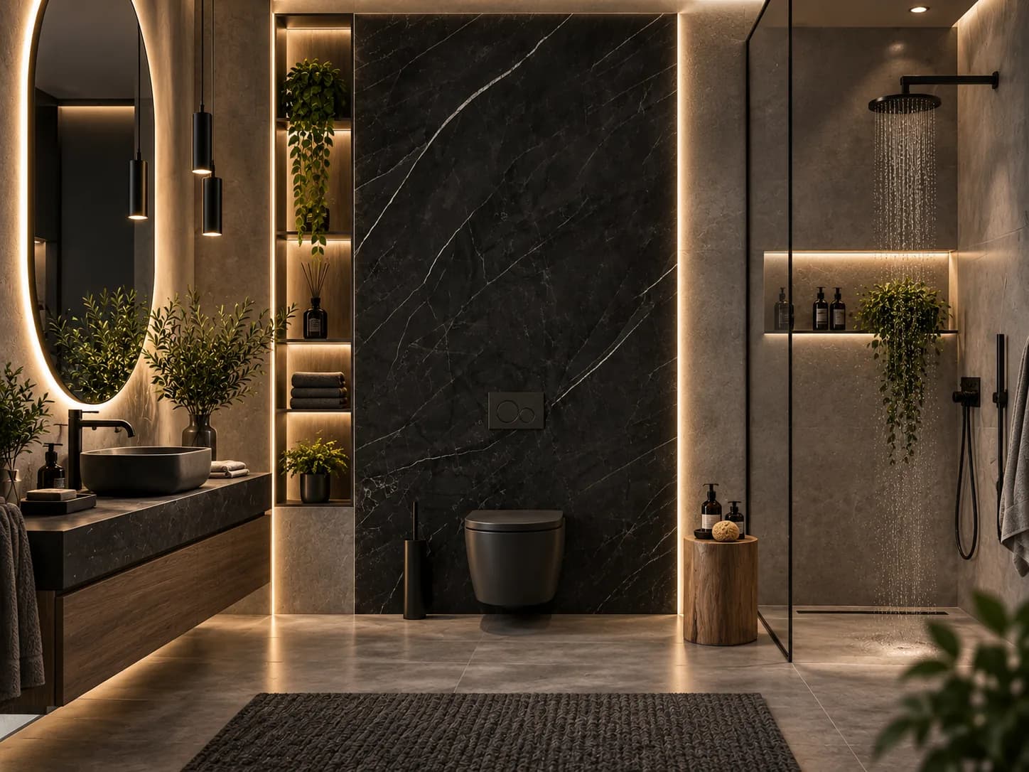 Panou SPC Marmura Neagra 4MM montat în baie