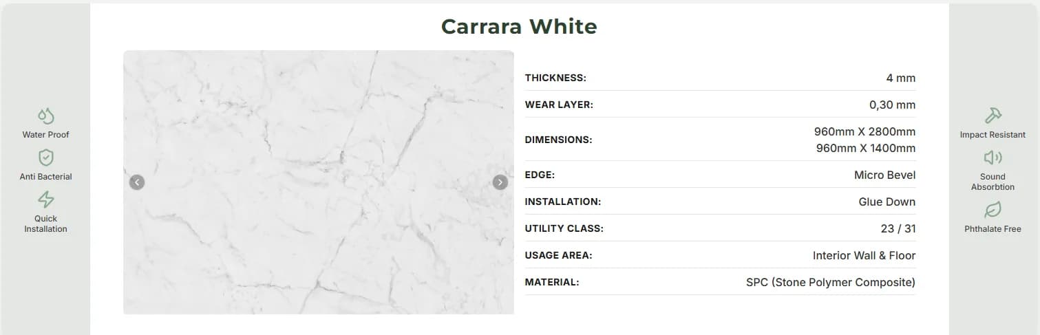 Panou SPC Marmura Alba 4MM – decor