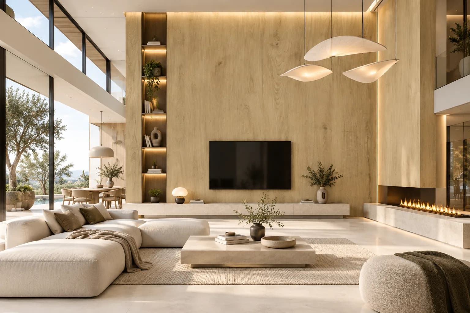 Panou SPC Stejar Crem 4MM montat în living