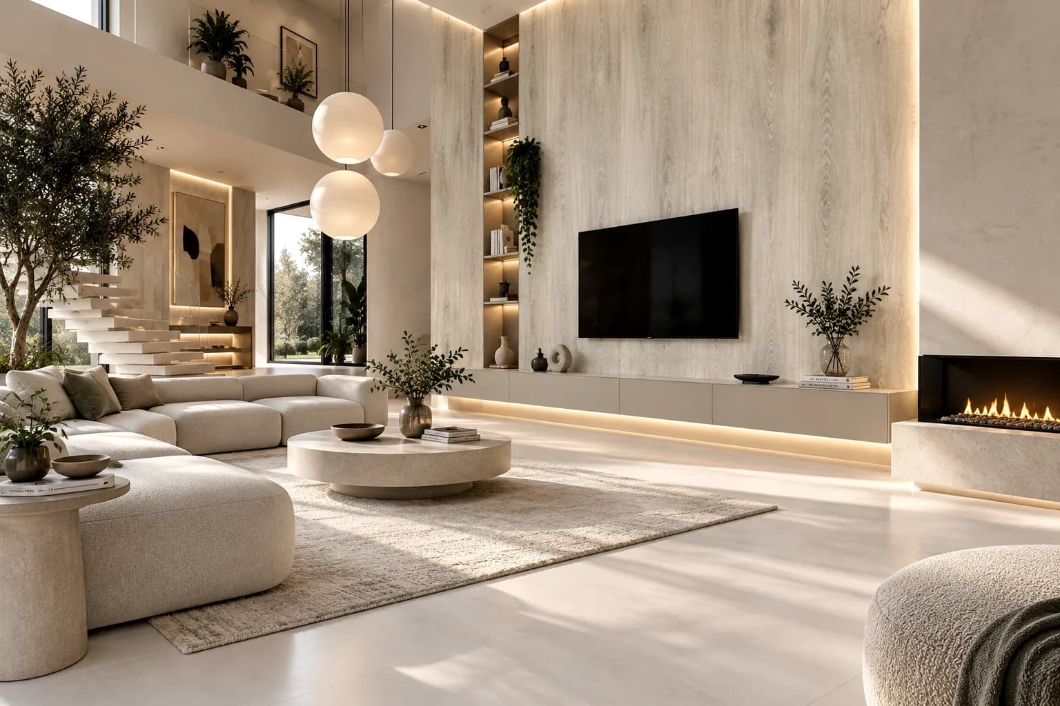 Panou SPC Stejar Gri Deschis 4MM montat în living
