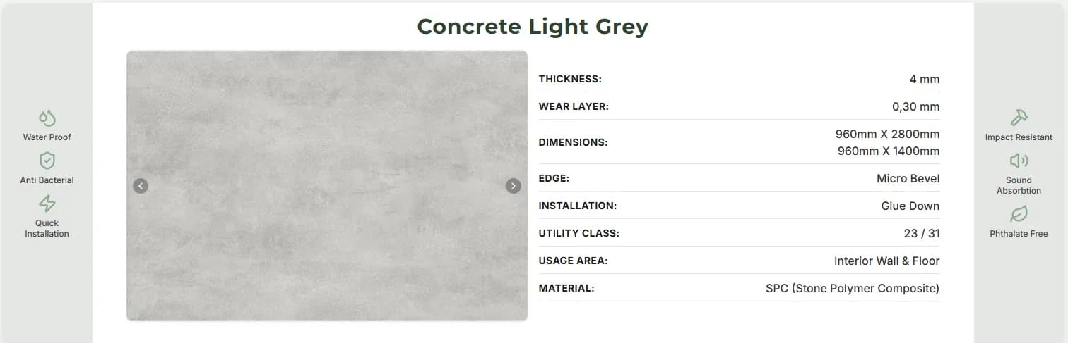 Panou SPC Beton Gri Deschis 4MM – decor