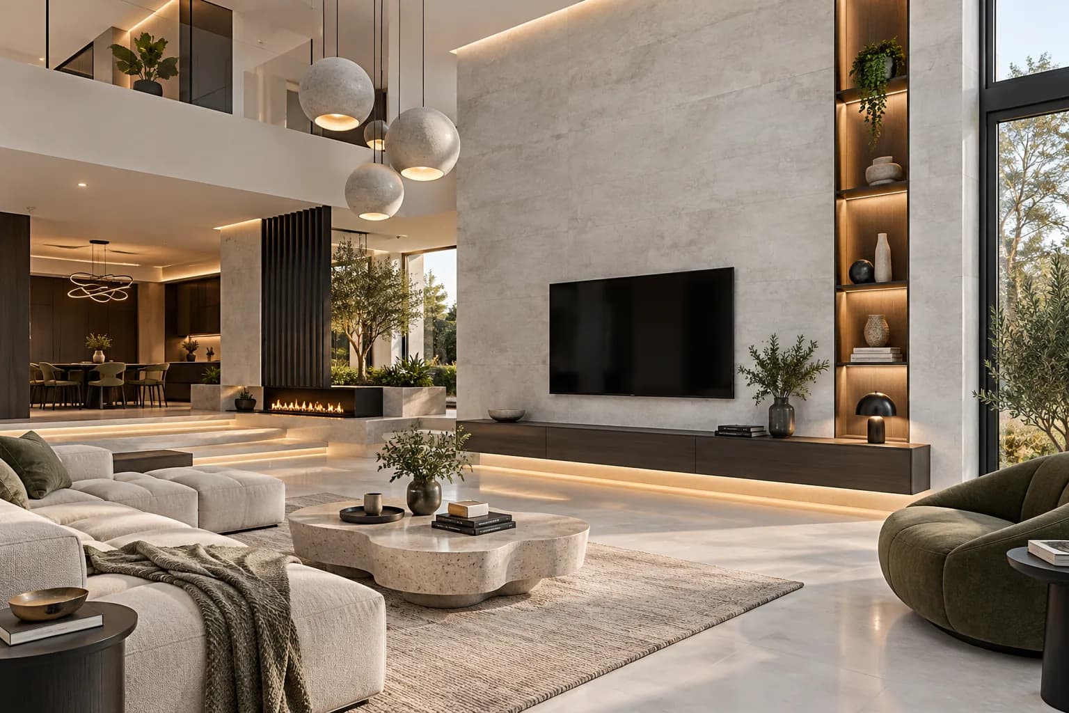 Panou SPC Beton Gri Deschis 4MM montat în living