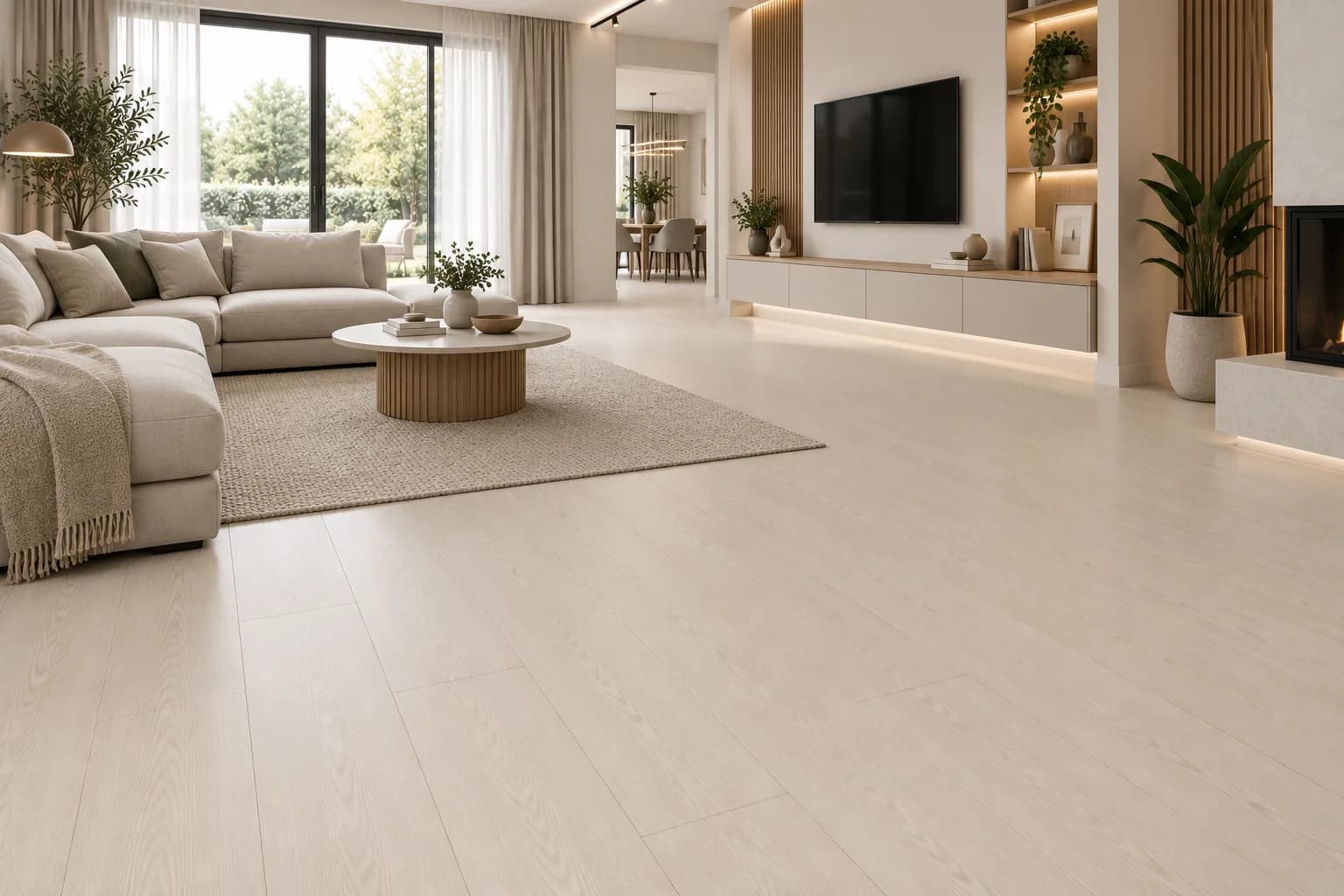 Parchet Laminat Stejar Alb 8MM montat în living