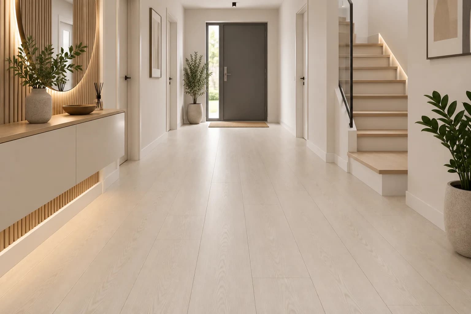 Parchet Laminat Stejar Bej Deschis 8MM montat în hol