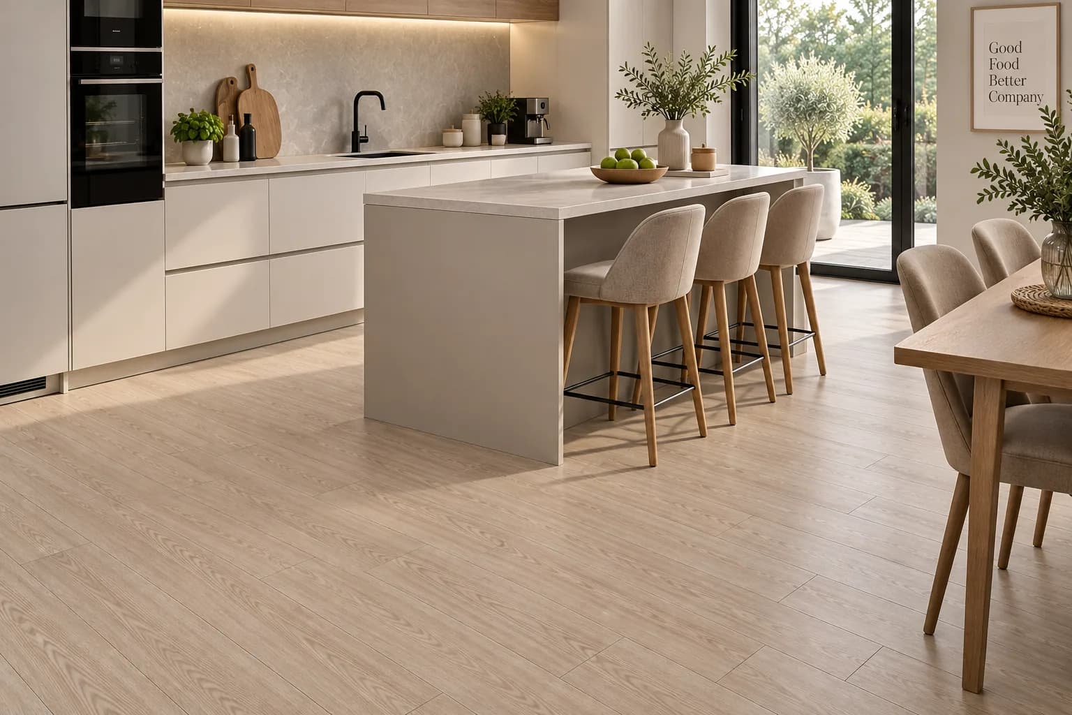Parchet Laminat Stejar Grej 8MM montat în bucătărie