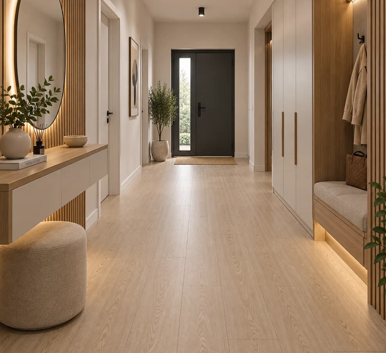 Parchet Laminat Stejar Grej 8MM montat în hol