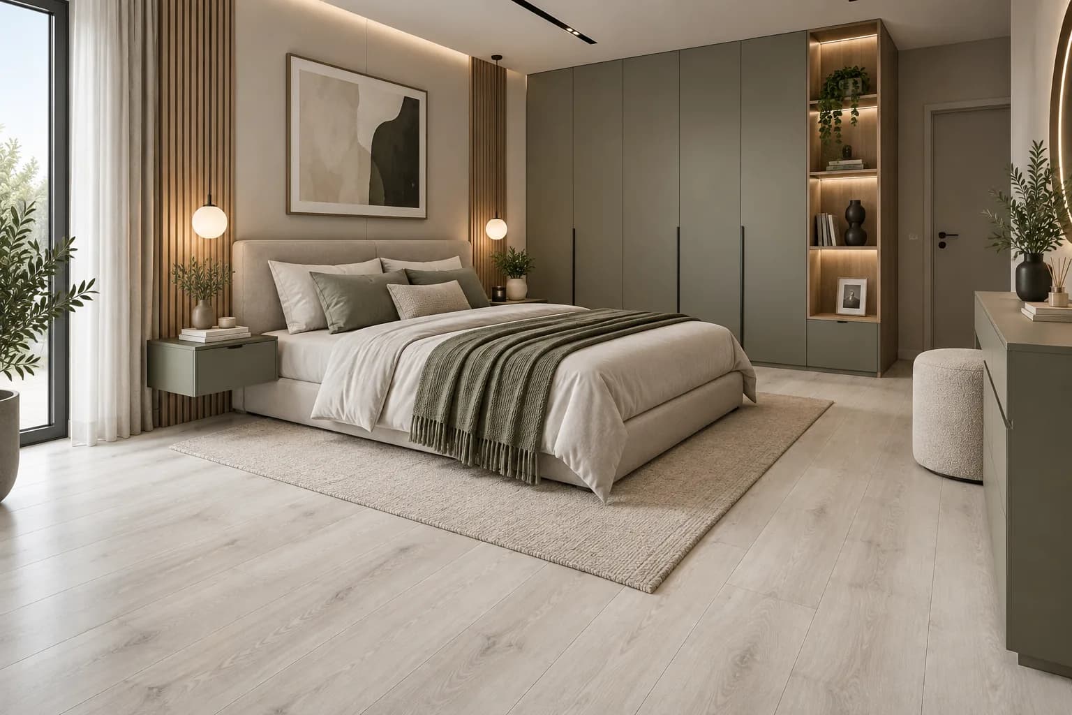 Parchet Laminat Stejar Gri 12MM montat în dormitor