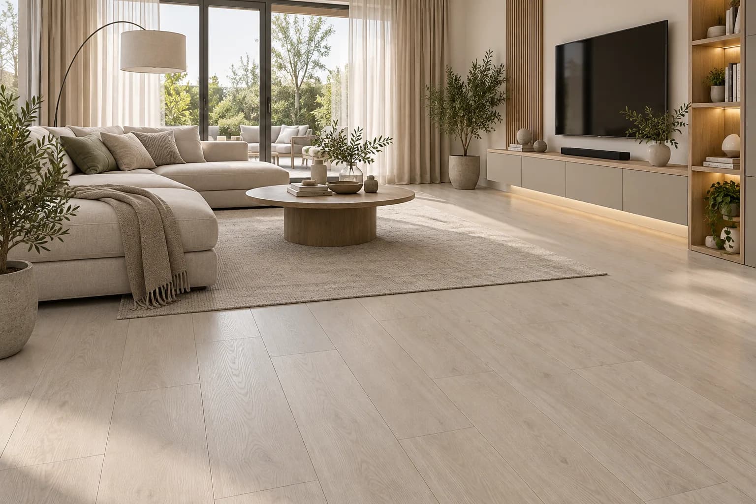 Parchet Laminat Stejar Bej 12MM montat în living