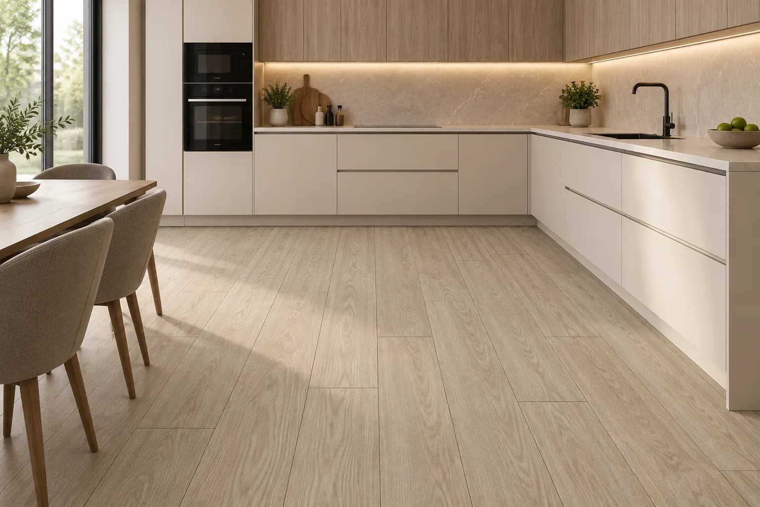 Parchet Laminat Stejar Bej 12MM montat în bucătărie