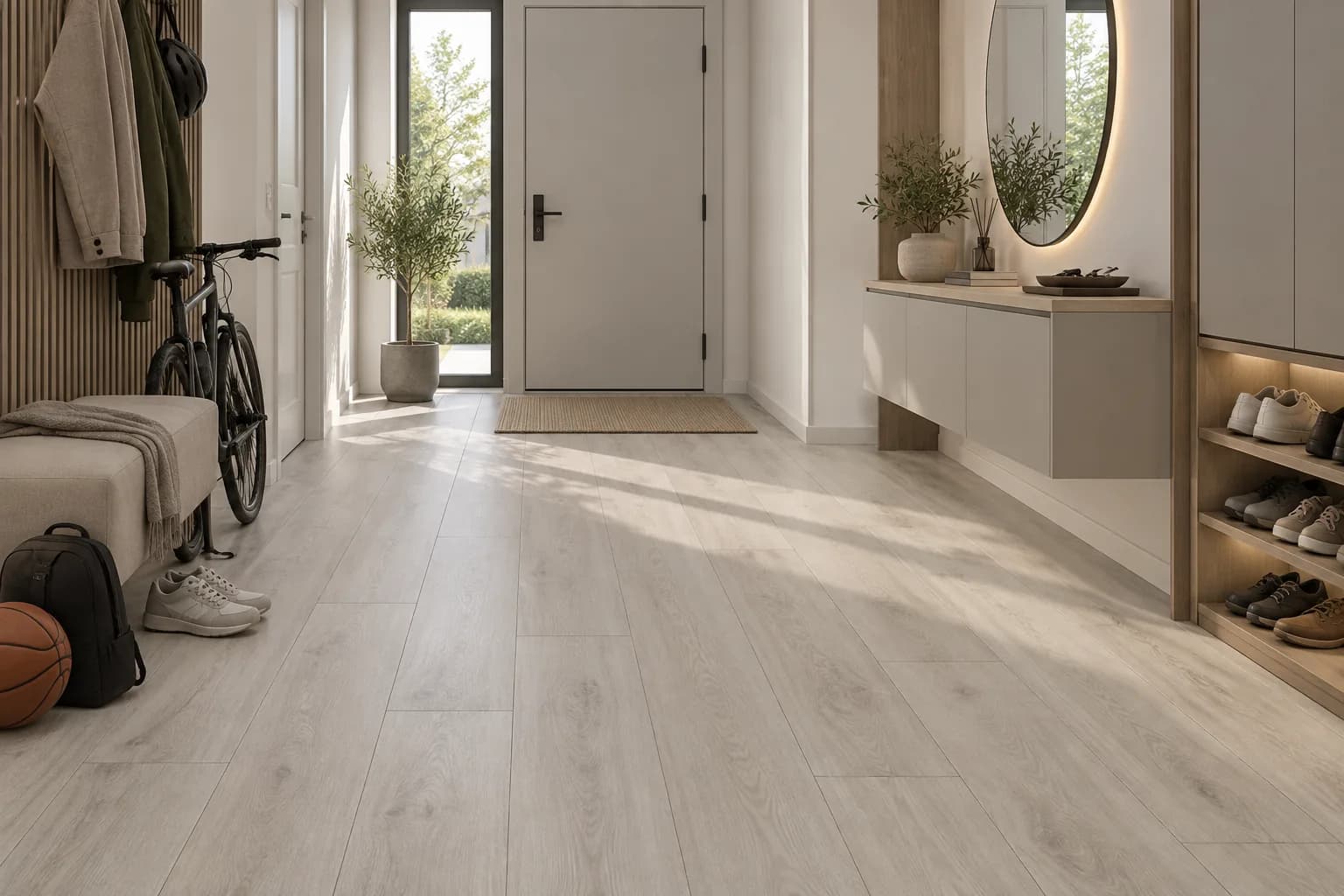 Parchet Laminat Stejar Bej 12MM montat în hol