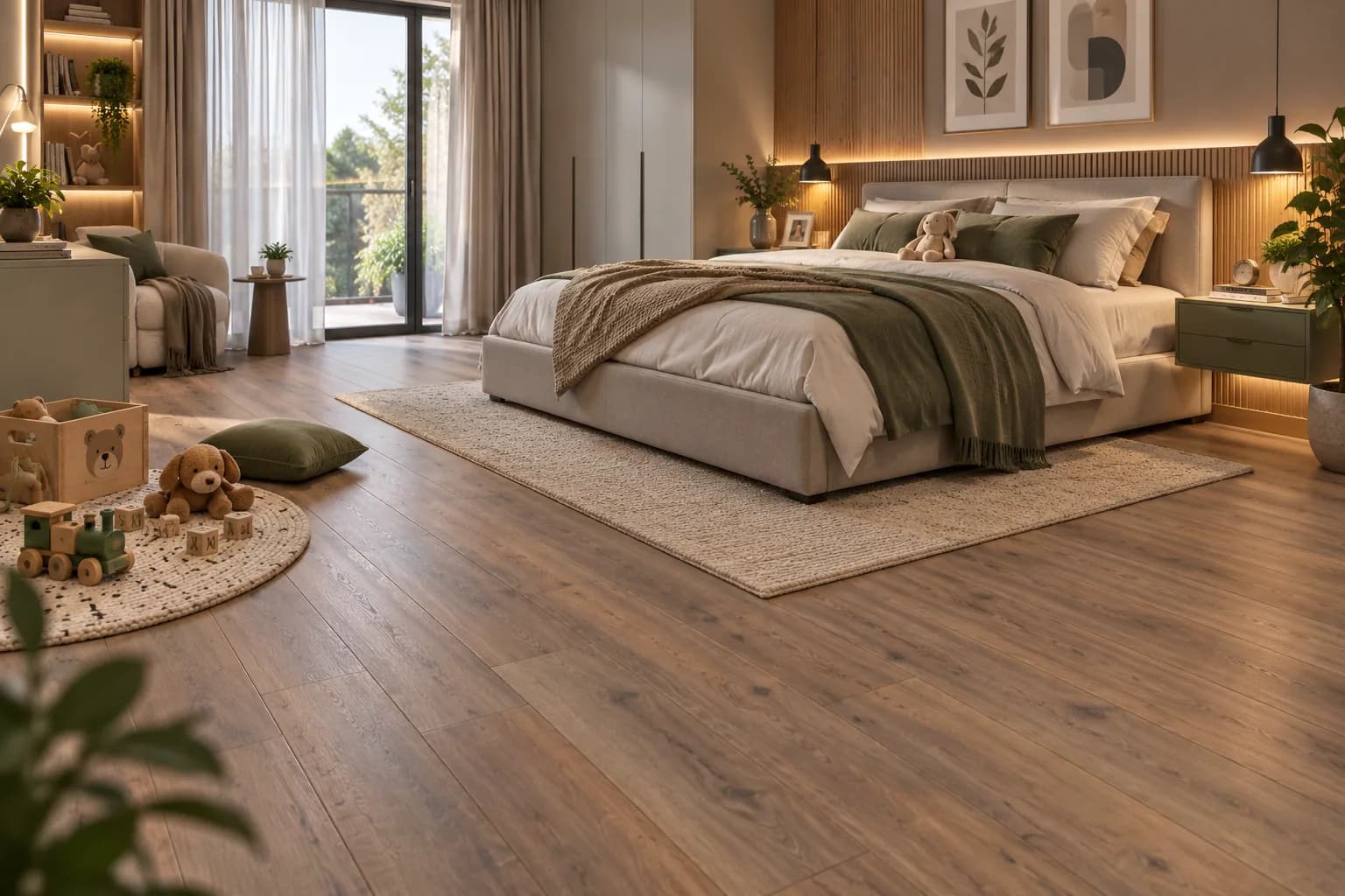 Parchet Laminat Brooklyn Brown 12MM montat în dormitor