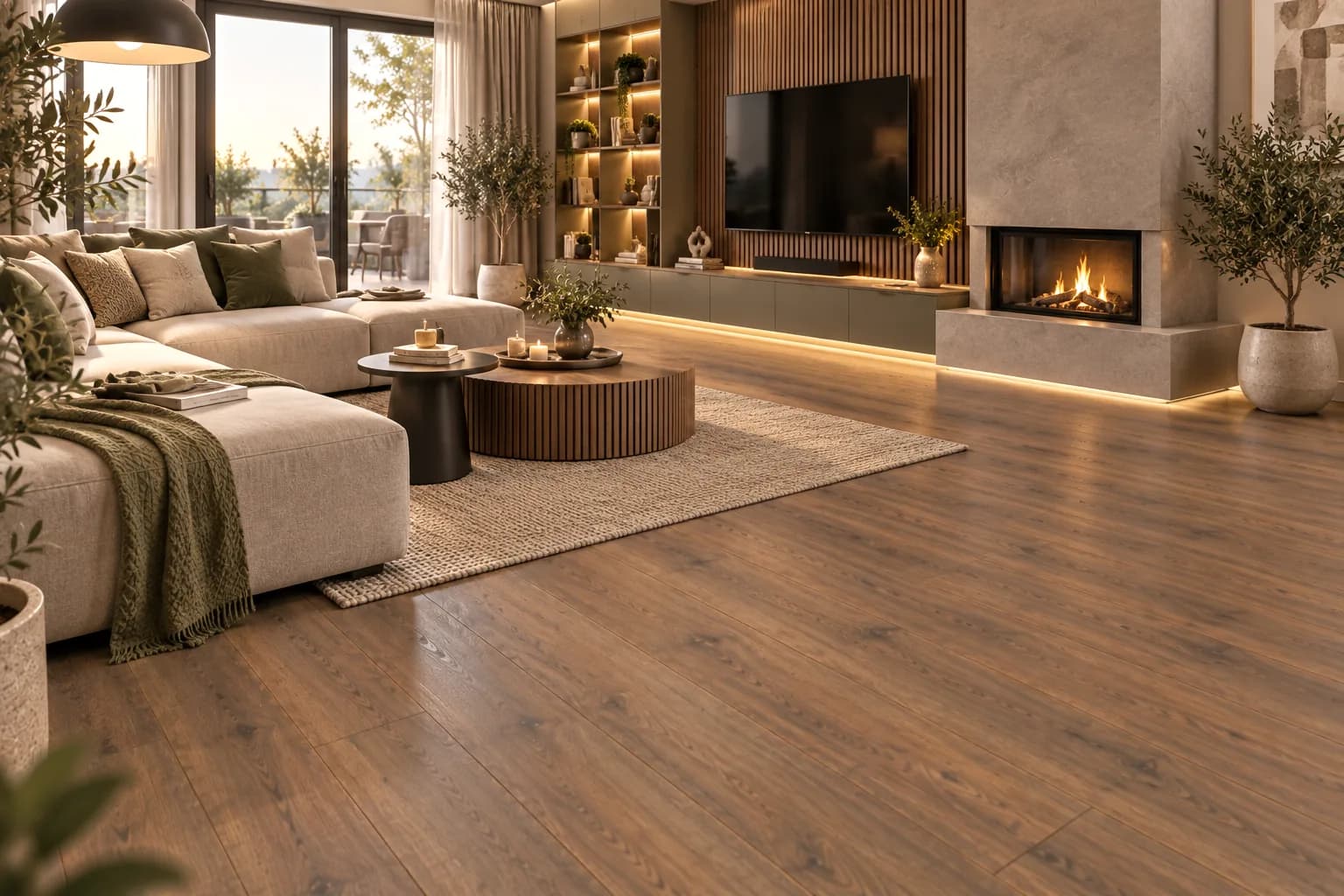 Parchet Laminat Stejar Maro Inchis 12MM montat în living